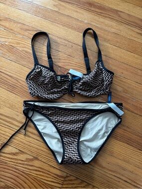 Marie Jo Textured Black and Tan Women's Bikini Set Size medium